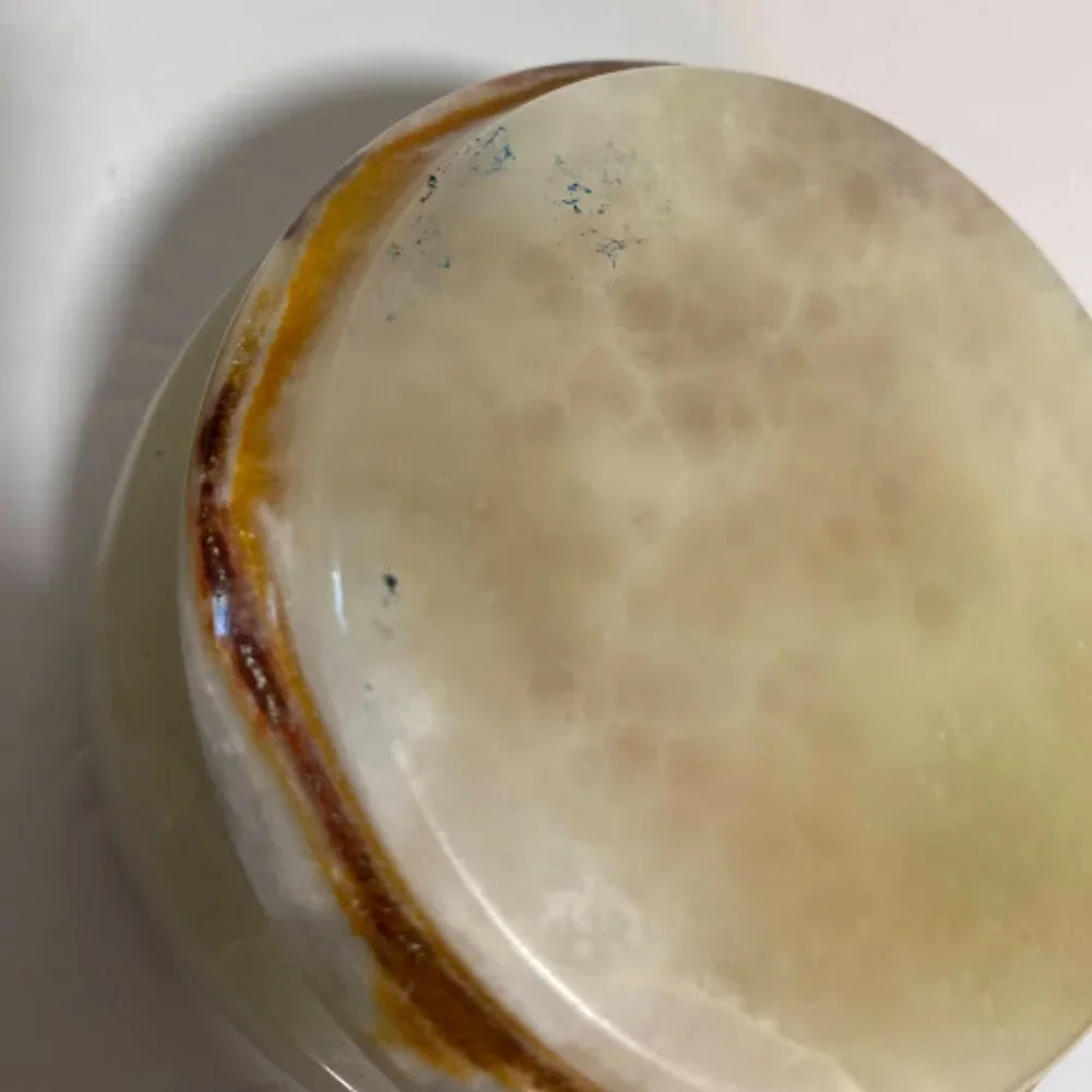 Vintage Onyx Stone Trinket Box with Brass Hinge – Round Marble Jewelry Box - Picture 9 of 9